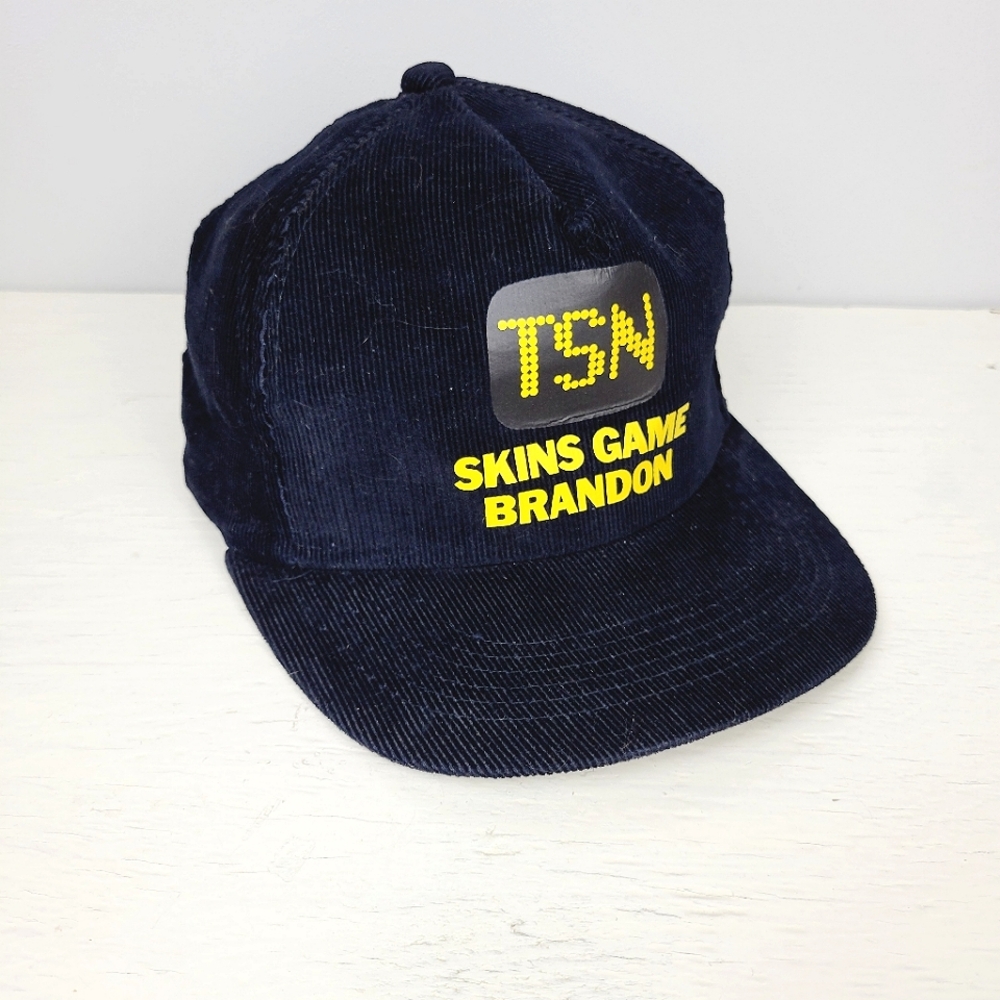 Black Corduroy Cap with Yellow TSN Logo Vintage Strapback Hat
